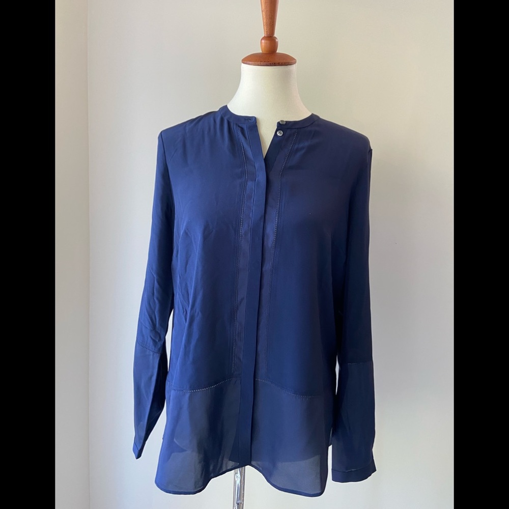 NWT beautiful navy blue J Crew blouse with pretty crochet detail down front/seam